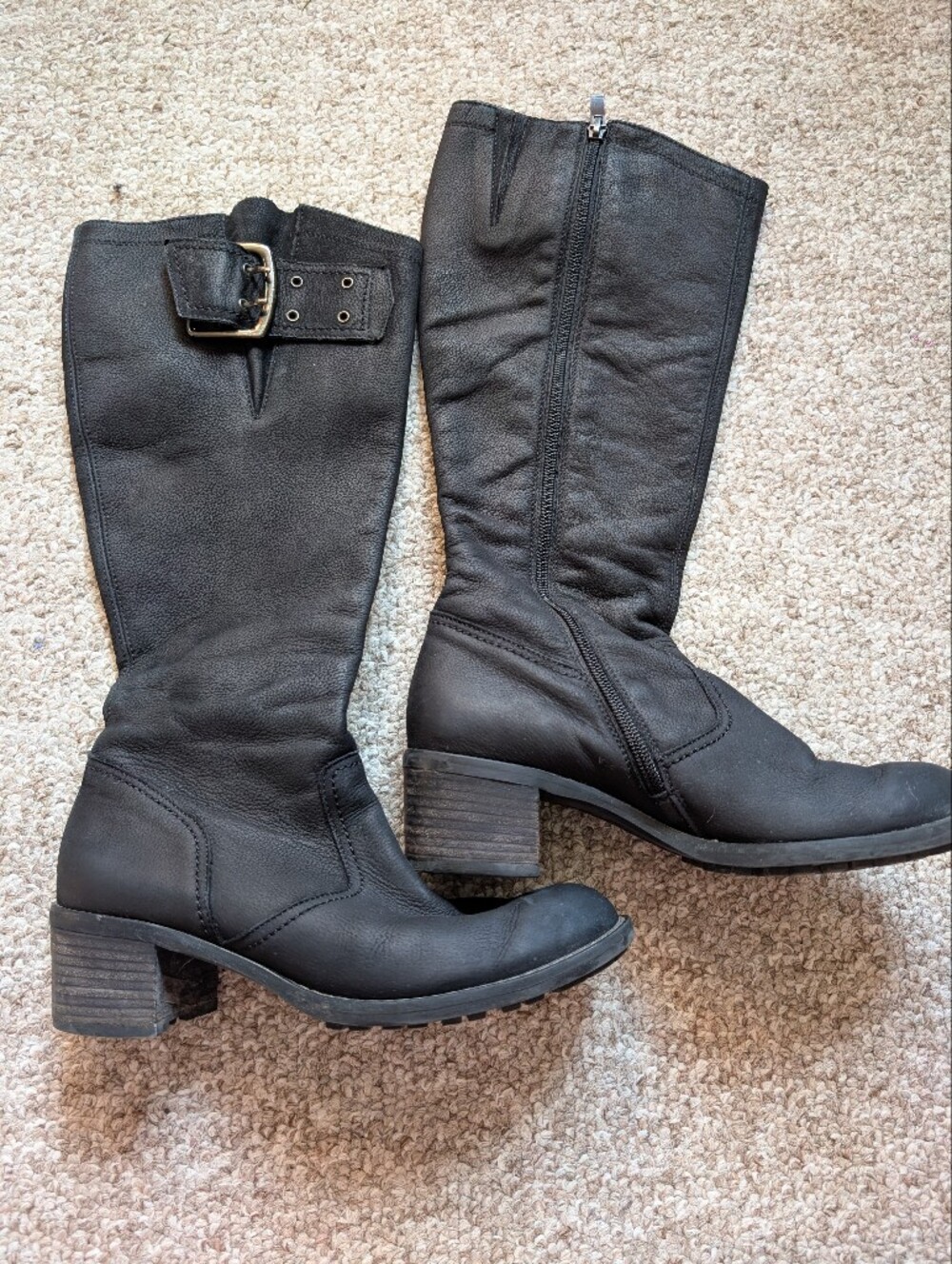Paul Green Black Mid-Calf Buckle Heeled Boots